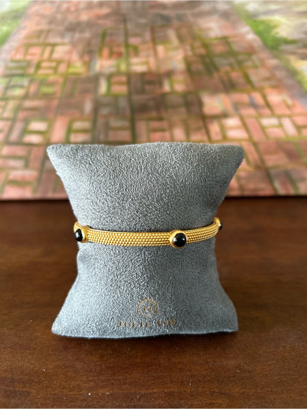Julie Vos Gold-Tone Mesh Bracelet with Black Cabochons